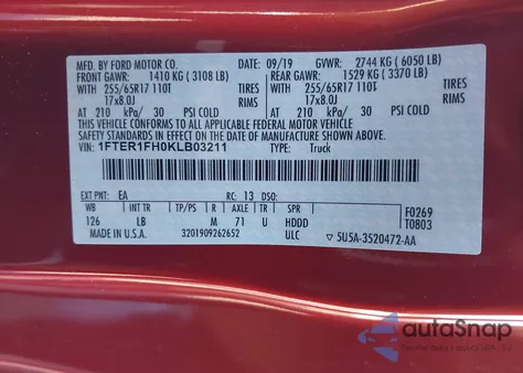 2019 Ford Ranger Xlt z USA, uszkodzony, nr VIN 1FTER1FH0KLB03211